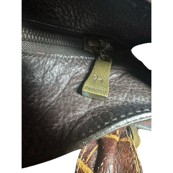 Petusco leather made in Spain Shoulder Bag tote brown w/ croc handles buckle - Picture 6 of 12